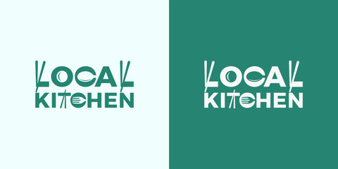 Elegant Local Kitchen Logo Design Silhouette Negative space
