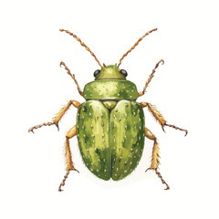 Detailed Watercolor Illustration of a Green Beetle with Spiky Legs and Antennae (1)
