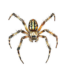 Detailed Watercolor Illustration of a Striped Spider (1)