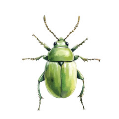 Detailed Watercolor Illustration of a Vibrant Green Beetle