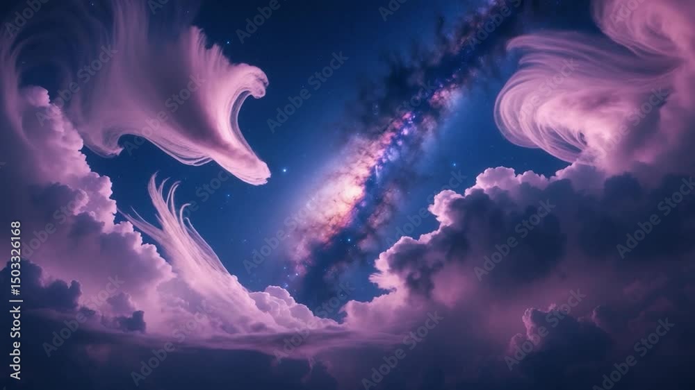 Wall mural clouds in motion surrounding the milky way
