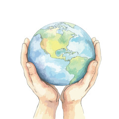 Earth Held Gently in Caring Hands Watercolor Style