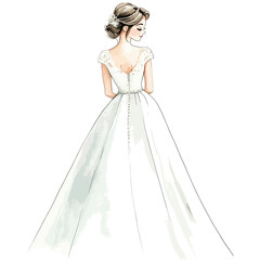 Elegant Bride in Flowing Gown with Delicate Lace and Button Detail