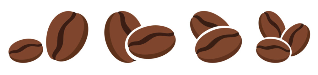 Set of cartoon coffee beans in various groupings for café, beverage, and breakfast-themed designs on white background