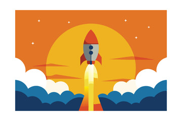 rocket  launching into sunrise sky