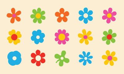 Set of brutal geometric playful flower star shapes in minimalistic retro . Brutalist basic figures. design elements.