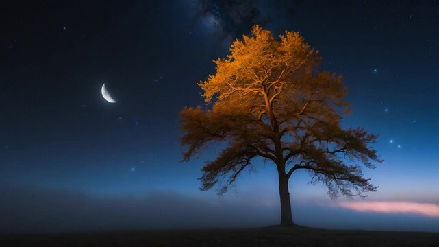 Night sky with a solitary tree