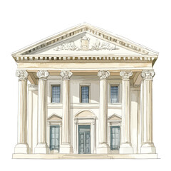Neoclassical Building Facade Watercolor Sketch