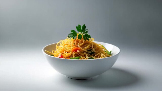White bowl of noodles