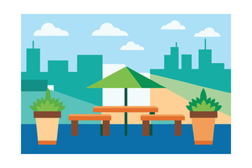 vector illustration of a park with potted