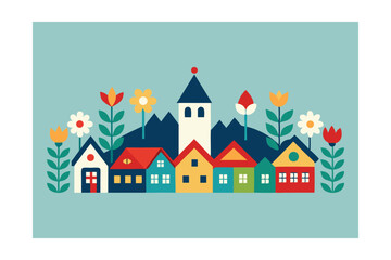 Fototapeta premium scandinavian village with floral