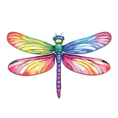 Rainbow Dragonfly Watercolor Illustration Vibrant Wings and Body