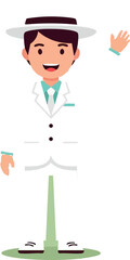 Man Wearing White Suit and Hat Waving Hand Friendly Gesture Vector Illustration 