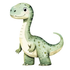 Smiling Watercolor Dinosaur with Green and Beige Tones Friendly Appearance