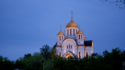 Church of Saint George in the city of Samara. Russia. A working cathedral of the Russian Orthodox Church. Panoramic evening view of the church.
