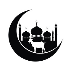 goat and mosque silhouette vector illustration