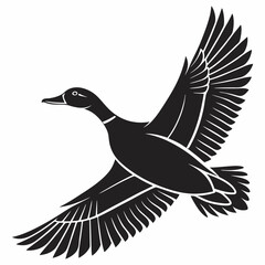 Familiar Duck silhouette vector icon, depicted in a characteristic flying pose with outstretched neck. This clean, black graphic is ideal for nature scenes, hunting themes, or rural designs.
