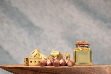 Finfik In a Wooden Plate and Hazelnut Oil in a Bottle