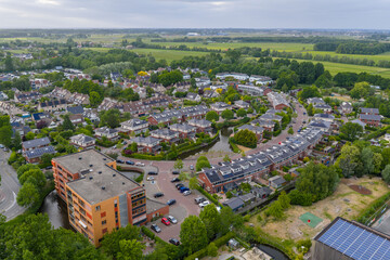 Aerial drone photo of luxury houses in a residential area in Wassenaar, the Netherlands.
