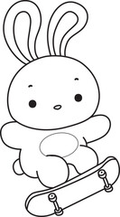 Outline of Illustration of cute bunny icon.
Lineart of Funny rabbit in daily activities elements.