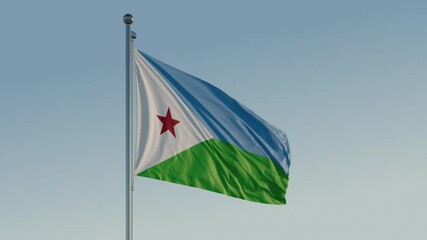 Djibouti Djibouti Flag seamless loop Cinematic Realistic Waving Blue Sky