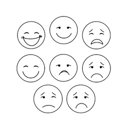 Mood Emoticons: A collection of simplified emoticons, capturing a range of feelings from joy to sadness, perfect for illustrating emotions and expressions.