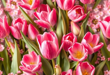 Fototapeta premium Delicate pink tulip floral ditsy seamless pattern for fabric, seamless, design