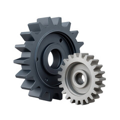 Two metal gears interlocking isolated on transparent background