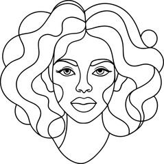 Girl with long black hair vector illustration featuring a beautiful fashion model's face, eyes, and lips in a glamorous artistic sketch style
