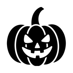 A black silhouette illustration of a jack-o'-lantern with a menacing grin.