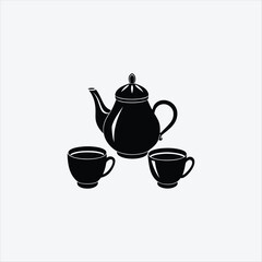 Ceramic Teapot With Cups Vector Art Silhouette Design