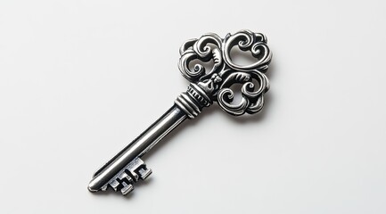 Ornate antique key on white background