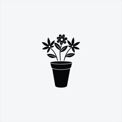 Flower Pot With Blooming Plant Vector Art Silhouette Design