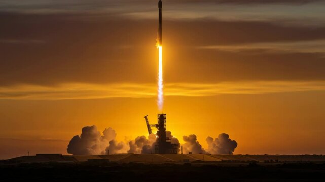 Rocket launch at sunset