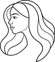 Glamorous woman with long flowing hair, a beautiful fashion illustration outline profile