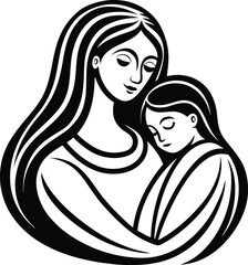 Elegant vector silhouette illustration of a loving mother and child