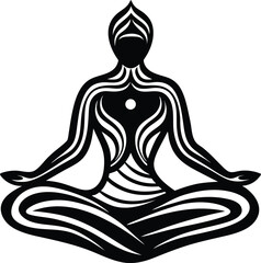 Yoga woman silhouette vector illustration of a person meditating in lotus pose for health and peace