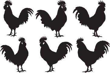Rooster standing crowing farm bird silhouette vector illustration