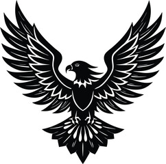 Flying eagle vector illustration with wings and silhouette in a wildlife design style