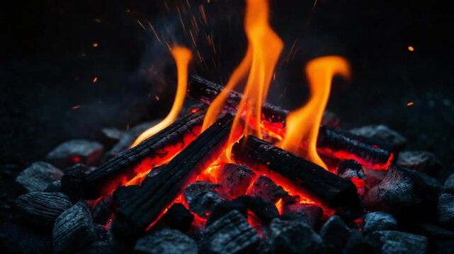 Flames and Sparks Against a Dark Background