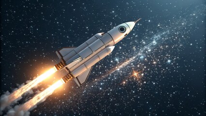 Fototapeta premium Rocket Launch into Starry Galaxy, Spacecraft, Cosmic Flight, Space Exploration Space travel, Astronomy