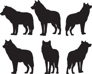 Wolves in various stances silhouette vector illustration