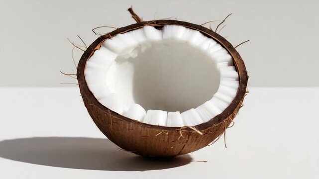 Coconut half placed against a backdrop