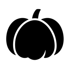 A simple black illustration of a pumpkin.