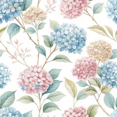 Watercolor Hydrangea Floral Seamless Pattern, botanical illustration, flower design Hydrangea, floral pattern