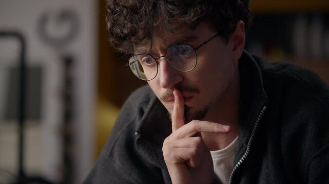 Contemplative Caucasian man playing chess game at home thoughtful player male guy pondering board gaming strategy competition hipster think moving chessboard pieces grandmaster prepare for tournament
