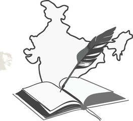 A symbolic animation portraying an open book, feather pen, and the map of India—illustrating the literary spirit and cultural influence of Rabindranath Tagore. Perfect for use in educational, poetic, 