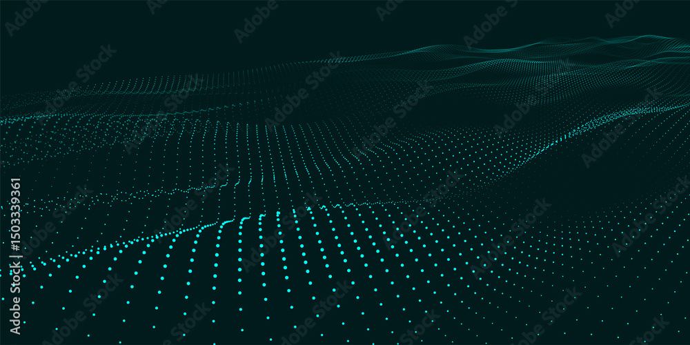 Poster futuristic dot wave. abstract digital particle wave. technology background. colored musical wave. da