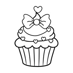 adorable cupcake coloring page with hearts and bow