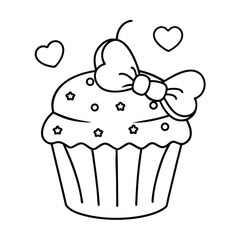 adorable cupcake coloring page with hearts and bow